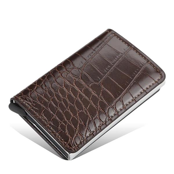 Smal aluminiumplånbok med elasticitet på baksidan ID Kreditkortshållare Mini RFID-plånbok Automatisk pop up case coffee D style