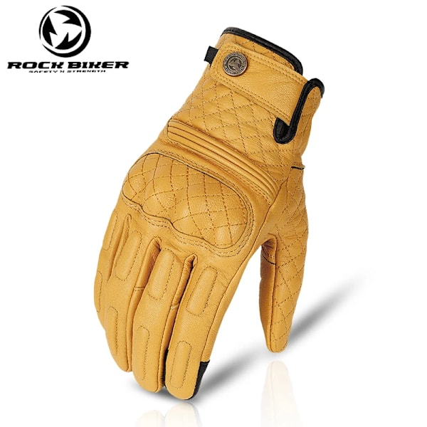 Rock Biker Läder Motorcykelhandskar Retro Gula Motocrosshandskar Pekskärm Getläder Cykelhandskar För Män Kvinnor Yellow XL