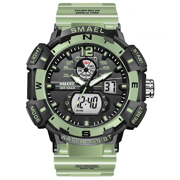 Watch för män Militärklocka Mode White Hour 50M Vattentät Lysande händer Armbandsur Digital 8045 Herrklockor Quartz LIGHTGREEN