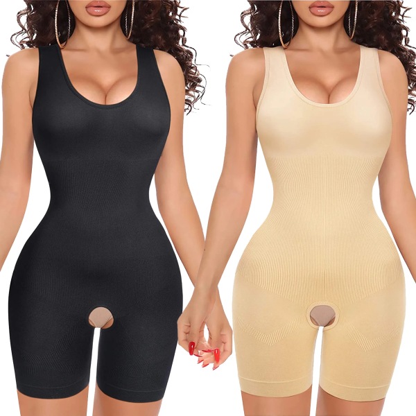 Shapewear Damer Reduktiv gördel Bodysuits Jumpsuits Waist trainer Helkroppsformare Korsett Bantning Modellering Rem Öppen gren Black 5XL