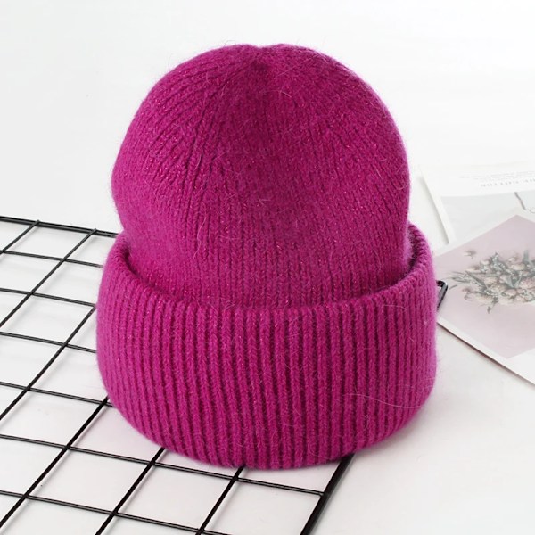 Visrover 9 Färger Unisex Solid Färgade Mössor Vinterhatt För Kvinna Stickad Bonnet Acryl Kvinna Höst Varma Skullies 4-lurex mei fushia