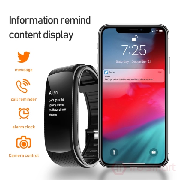 C5S Smart Watch Dam Blodtrycksmätare Vattentät Pulsklocka Fitness Watch Armband För Android iOS Män Smartwatch Black Add DP  strap