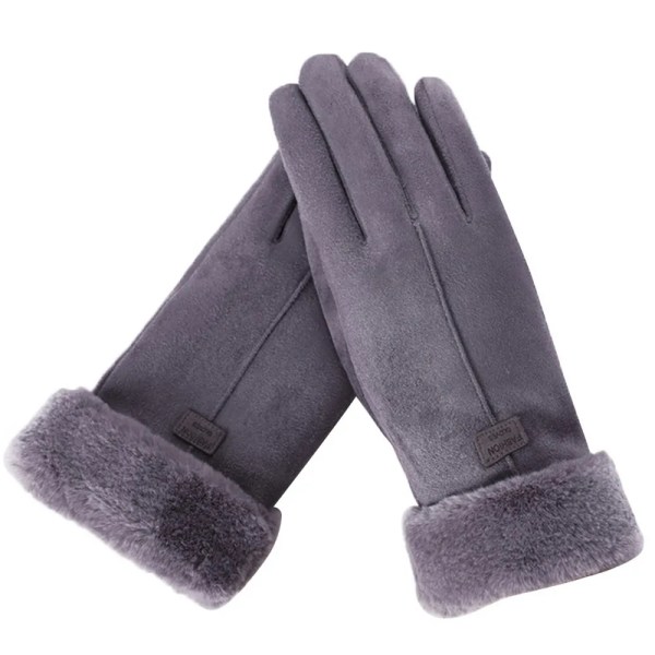 Kvinna Vinter Spets Varm Kashmir Söta Vantar Mocka Läder Dubbel Tjocka Plysch Full Finger Handled Pekskärm Körhandskar Type 3