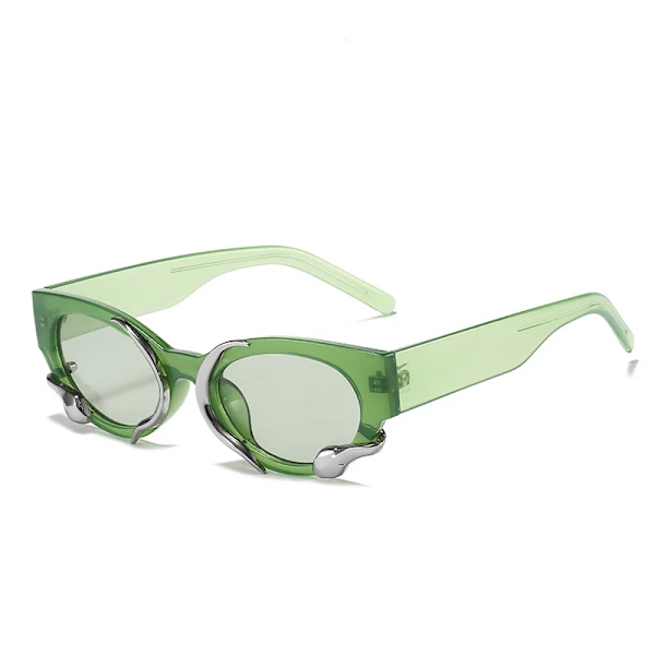 Rektangulära solglasögon för kvinnor Punk Style Snake Solglasögon Lyxmärke Designer Glasögon UV400 Män Hip Pop Shades Glasögon Retro Green multi