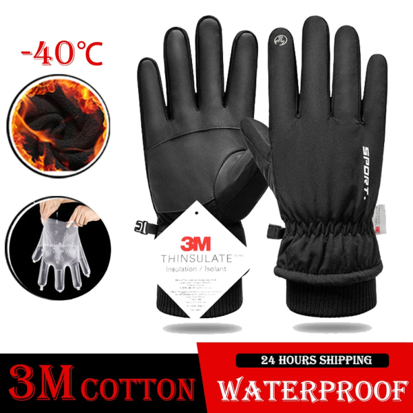 Vinter thermal cykelhandskar Non-silp cykel 3M thermal handskar för män Kvinnor MTB Ski Motorcykel Vattentäta varma utomhushandskar GLO03 BLACK XL