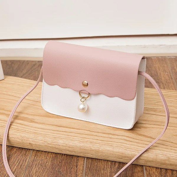 Mode Rosa läder Crossbody-väskor Kvinnor Flicka Enfärgad Axelväska Damhänge Pearl Travel Liten handväska Type 5