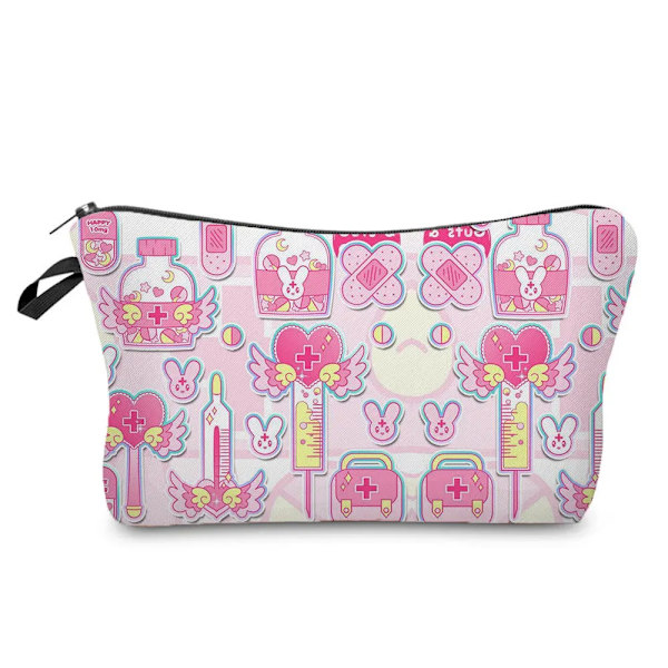 Sjuksköterska Blommig printed stil Kosmetisk väska Kvinnor Nödvändig sminkväska Linne Dragkedja Resor Toalettartiklar Organizer Väska Case E