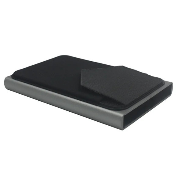Automatisk skjutlåda för skjutkort i aluminium med lock Stöldskyddsbankkortväska Lycra cover Light gray