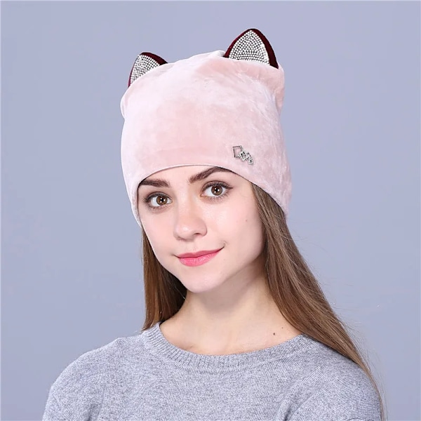 Xthree Flanell Autumn Skullies Beanies för Kvinnor Vinterhatt Söt Kitty Barnhatt för Flickor Gorras Pink