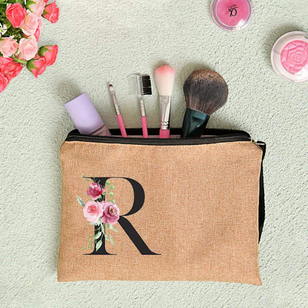 Anpassat namn Blomma Brev Kosmetikväska Bachelorette Party Neceser Makeup Väskor Dragkedja Toalettartiklar Organizer Brudtärna Presenter D4BaleR