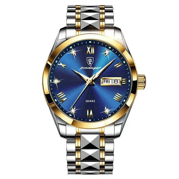 POEDAGAR Klockor i lyxstil Herr 2023 Mode Rostfritt stål Vattentät kalendervecka Quartz Gold Watch For Man Reloj Hombre GE