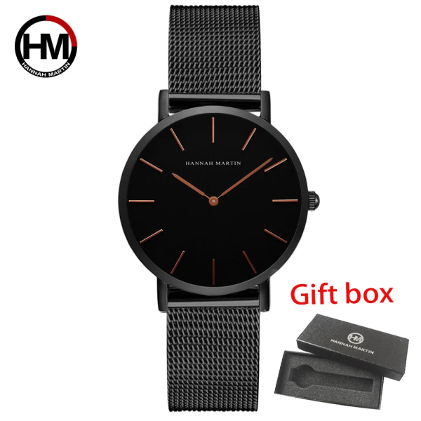 Hannah Martin Japan Quartz Movement Hög kvalitet kvinnor i rostfritt stål Mesh Rose Gold Vattentät Watch CB36 HM-CH36-3