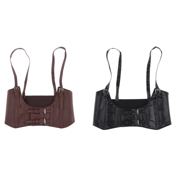 Dam sexigt läder elastiskt brett band midjebälte Waspie korsett Cinch underbyst Brown 74cm