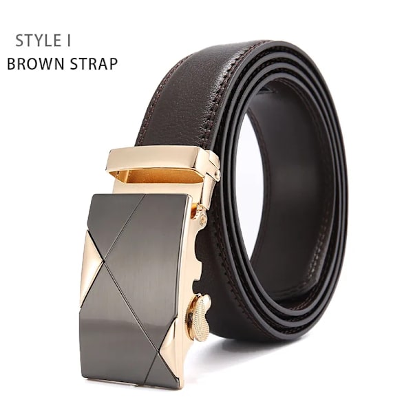 Automatiskt spänne äkta läderbälte för män Svart koläderbälte för män Business Man Designer automatiskt spänne STYLE I Brown Strap 120cm