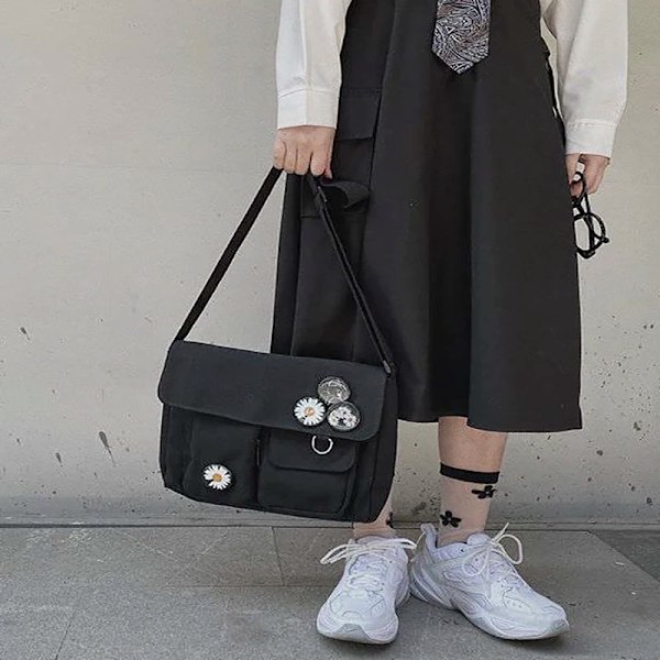 Axelväska för kvinnor Handväska med stor kapacitet Enkelt mode Solid Casual Canvas Skola Crossbody Messenger-väskor för kvinnor Black 26x33x7cm