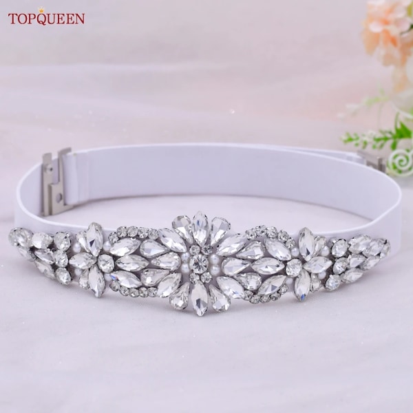 TOPQUEEN S407-B Elastiska bälten för kvinnor för festklänning Silver Rhinestone gördel Dam Blank midjeband Mode Daglig Lyxig S87 Green