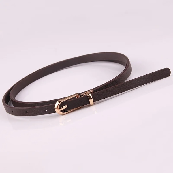 Nya Dambälten Justerbart PU-läder tunt bälte för tjejer Guldspänne Klänning Byxor Designer midjeband Mager midjebälte Brown 108cm