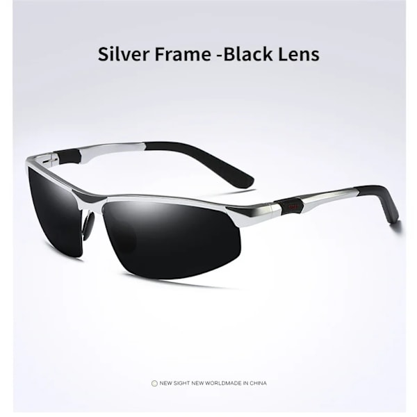 Polariserade solglasögon för män Högkvalitativ aluminium Magnesiumbåge Solglasögon UV400 Sportkörning Solglasögon män Silver Frame -Black With Glasses Case