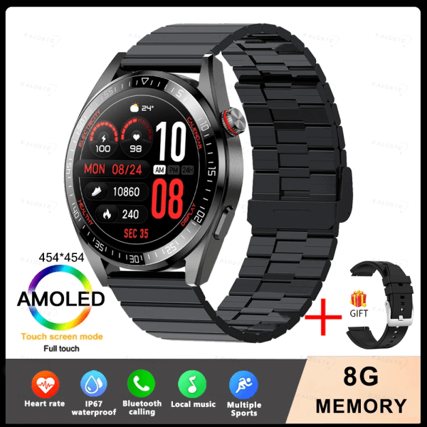 Ny Smart Watch Herr 8G Minne Lokal Musikspelare 454*454 AMOLED-skärm Bluetooth Call Sports Man Smartwatch För Huawei Steel Dark gray B Original box