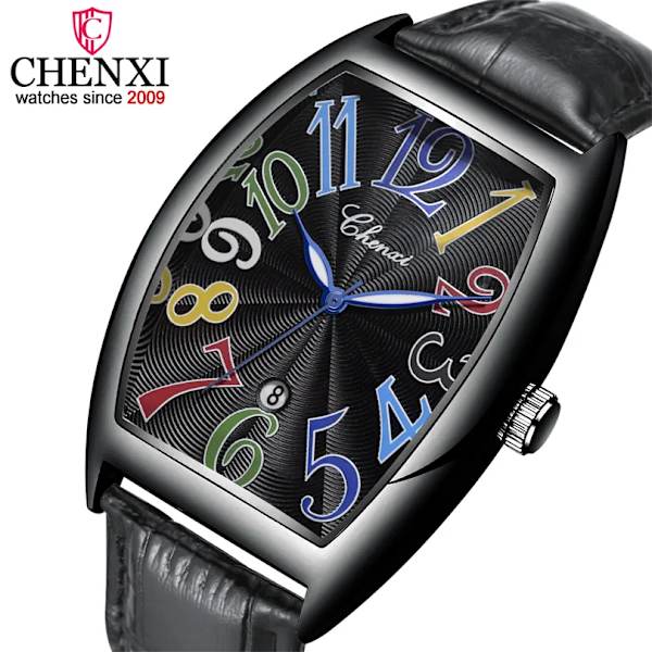 Ny CHENXI Top Märke Lyx Herrklockor Man Klockor Date Business Klocka Läderarmband Quartz Armbandsur Watch Present 8217 All Black