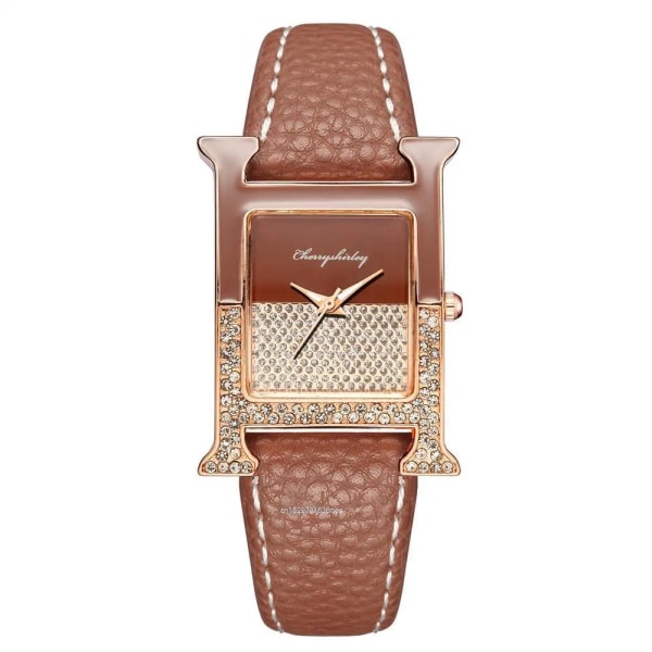 Rektangel Elegant Kvinnor 2022 Modeklockor Diamant Lyx Läder Dam Quartz Watch Kvaliteter Kristallurtavla Kvinnlig klocka Brown