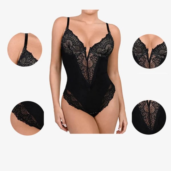 GUUDIA Silky Touch Layer Body 2 Layers Shapewear Öppen gren Jumpsuit Mjuk Slät Body Shaper Sexiga spetsbody black XXXL