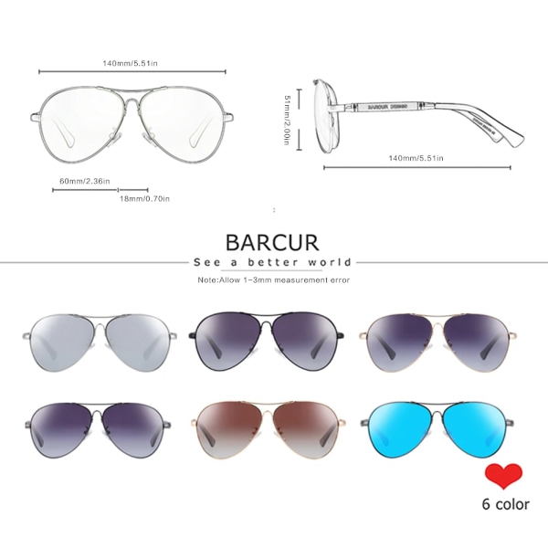 BARCUR Design Solglasögon i titanlegering Polariserade Solglasögon för män Dam Pilot Gradient Glasögon Spegelskydd Oculos De Sol Silver BARCUR