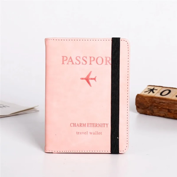 Kvinnor Män RFID Vintage Business Passport Fodral Hållare Multifunktionellt ID Bankkort PU Läder Case Resetillbehör Pink
