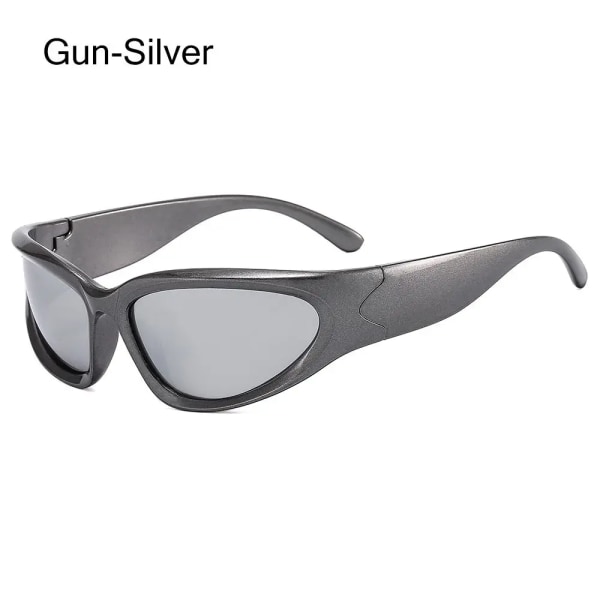 Futuristiska Y2K-solglasögon lindade ovala sportsolglasögon Trendiga modesolglasögon Retro Punk Goggle Eyewear Cykelsolglasögon Gun-Silver