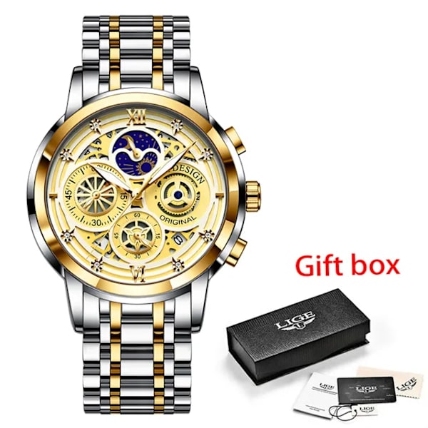 LIGE Watch Kvinna Lyxmode Vattentät watch för kvinnor Klockor Quartz Rostfritt stål Klocka Present Relogio Feminino+box Rose gold white