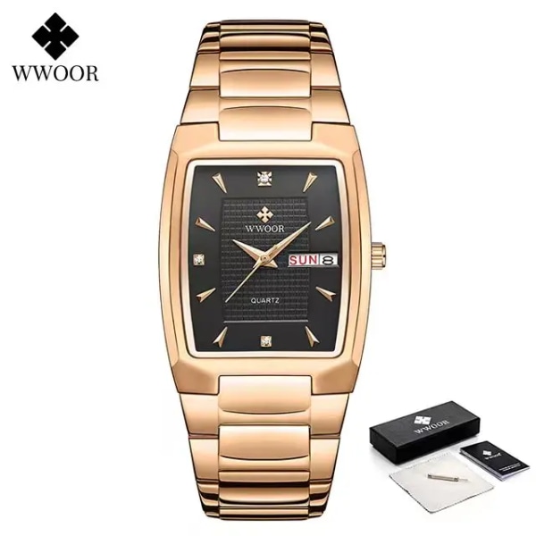 Herrarmbandsur 2022 WWOOR Brand Luxury Quartz Watch Waterproof Business Man Date Clock Casual Fashion Svart Relogio Masculino rose black box