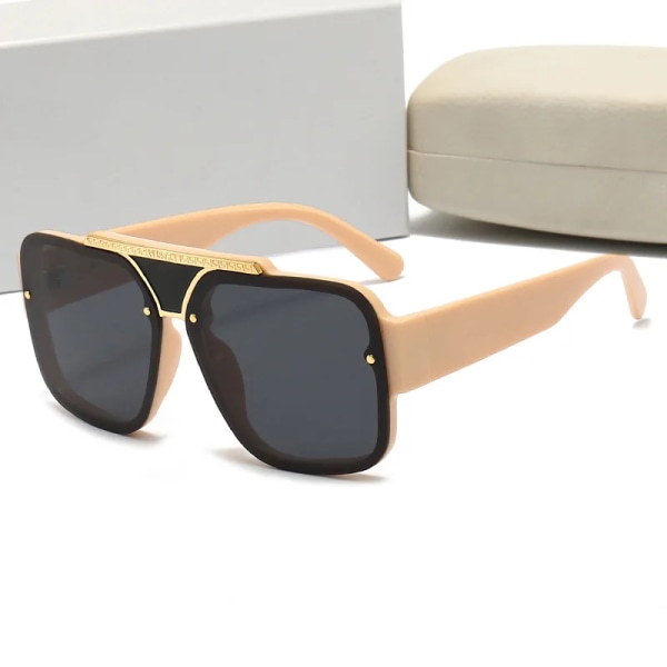 Nytt mode överdimensionerade solglasögon Lyxmärke Kvinnor Män Moderna fyrkantiga glasögon Unisex Black Man Solskydd UV400 BEIGE NO CASE