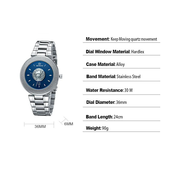 Hett modemärke Keep Moving Lejonmönster Watch Snygg Noble Quartz dam Stål Vattentät Watch relogio feminino silver w
