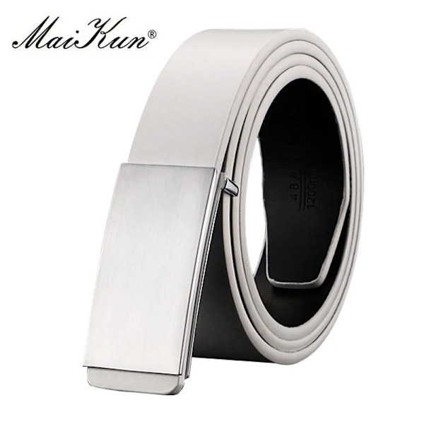 Maikun-bälten för män Högkvalitativt slätt spänne syntetiskt läder herrbälte Moderiktigt mäns bälte för jeans silvery Buckle(.978) 100cm(.978)
