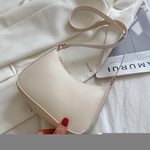 Nya handväskor för dammode Retro enfärgad PU-läder Axelväska Underarmsväska Casual Dam Hobos Handväskor Designerväska White 20x17x6cm