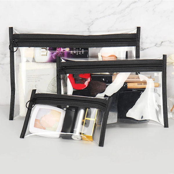 Sminkväska Genomskinlig Organizer Kosmetiska väskor Resor Bärbart case Set PVC Transparent pennväska Badtoaletttvättväska M