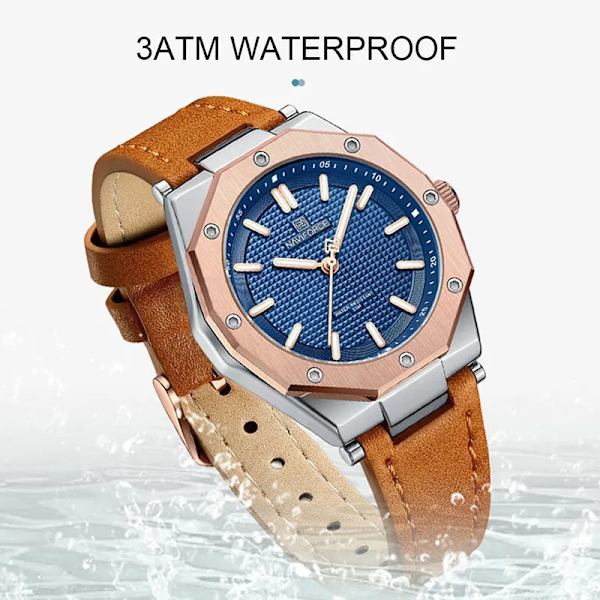 NAVIFORCE Mode Minimalistisk Design Watch för kvinnor Casual Quartz Dam Läder Armbandsur Case Kvinnlig klocka RGBEO-BOX