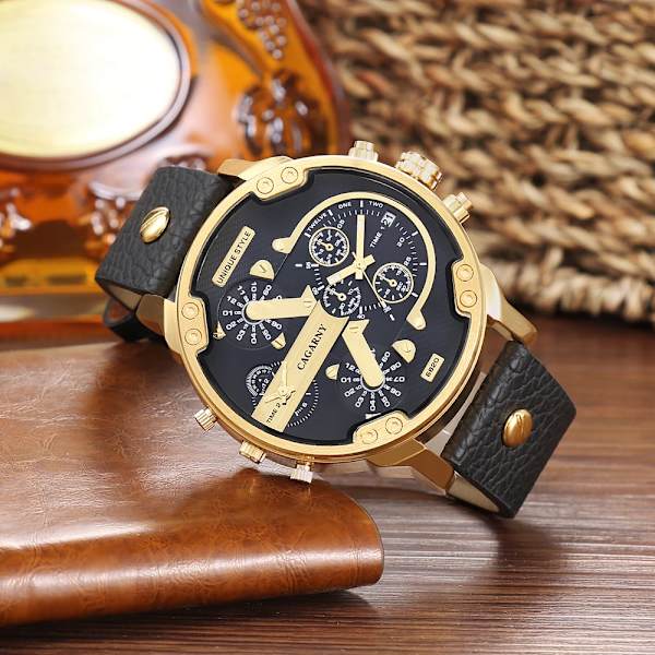 Cagarny Herrklockor Herr Mode Quartz Armbandsur Cool Big Watch Läderarmband 2 Times Military Relogio Masculino D6820 Multicolor