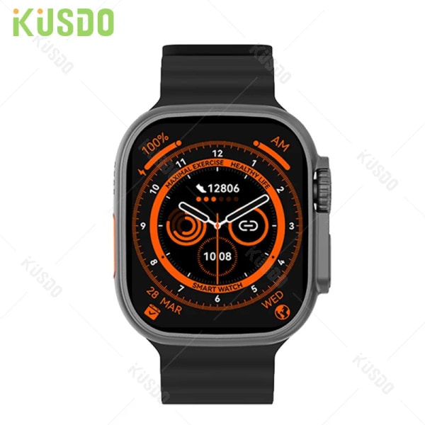 Smartwatch Ultra Series 8 Smart Watch Bluetooth Call Temperatur Mätning av hälsoövervakning Fitness för män kvinnor Black-Ocean Band