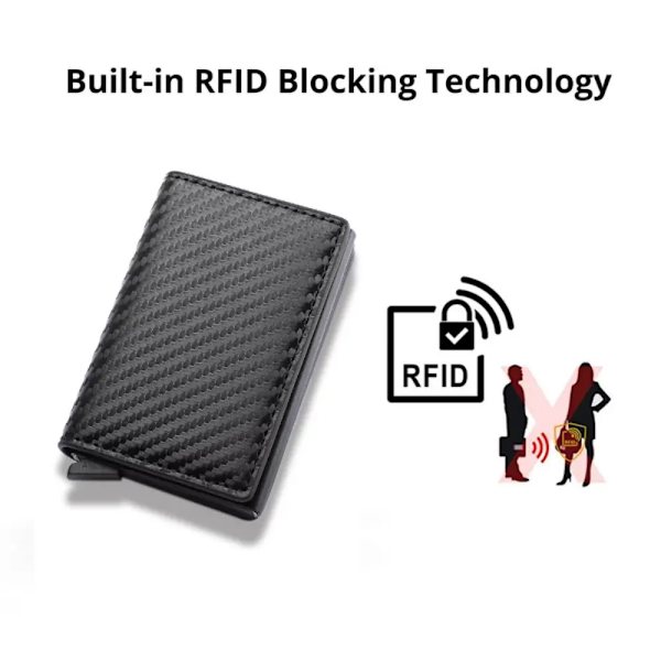 TANGMO kolfiberplånbok Magic smartkortsfodral Case Smal Tunn Pop Up Metall RFID-plånbok för män Kreditkortshållare Black