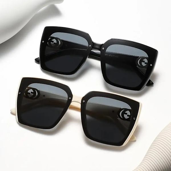 Nytt mode solglasögon med stor ram för kvinnor Europeiskt och amerikanskt mode UV-resistenta glasögon Black-Grey As shown