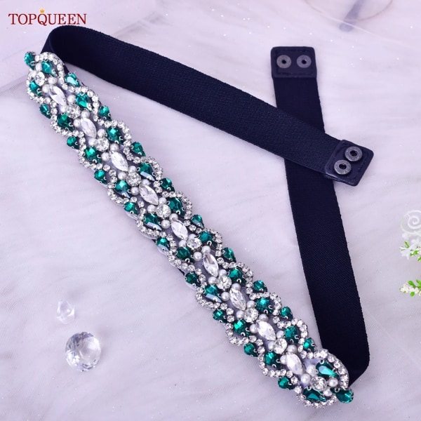 TOPQUEEN Damklänningar Elastiskt bälte Mode Glittrande Rhinestone Stretch midjeband Resefestdekoration Plus Size Anpassad S476-B Champagne 68cm