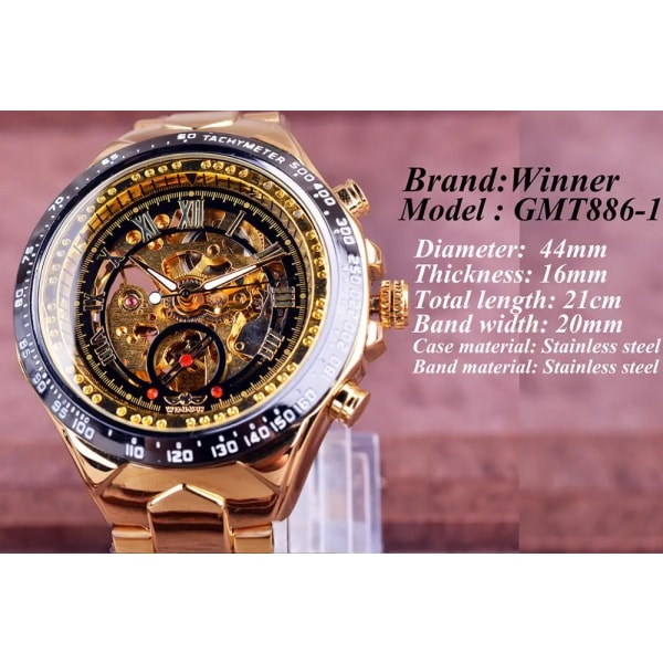 Vinnare Nytt nummer Sport Design Bezel Golden Watch Herrklockor Toppmärke Lyx Montre Homme Klocka Herr Automatisk Watch GMT886-10