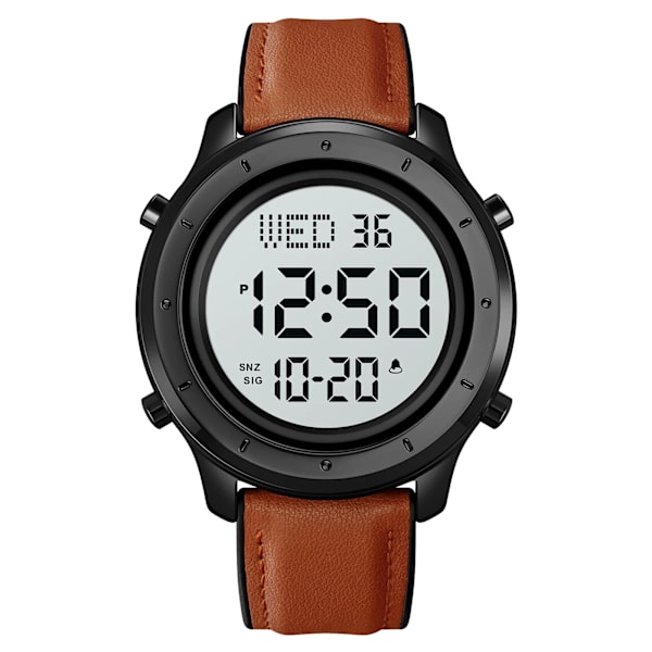 SKMEI 1864 Sportklockor Herr LED-stoppur Vattentät Digital Armbandsur Herr Countdown Calendar Clock reloj hombre Electronic Leather brown white