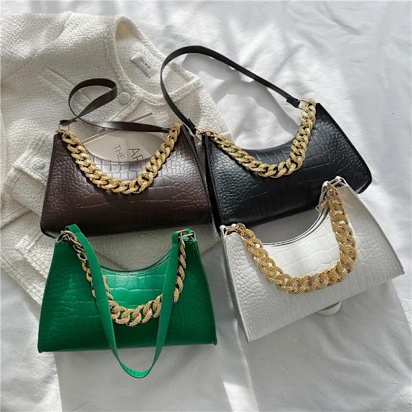Populära krokodilmönster damväska Ny trend PU-läder Axelväskor Modetextur Dragkedja Handväskor för kvinnor Lyx Green 1 24.5x17x6.5cm