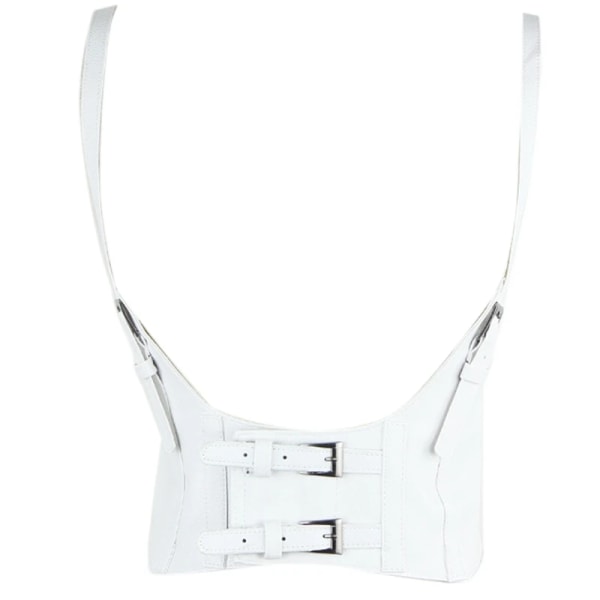 Kvinnor konstläder underbyst korsett Crop Top Justerbar dubbelspänne Cincher White