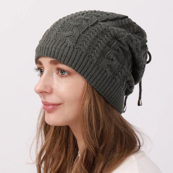 Mode Stretchig Stickad Skullies Beanies Hatt Solid Snood Halsduk Varm Beanie För Kvinnor Höst Vinter Kvinnlig Beanie Mössa New Grey One Size