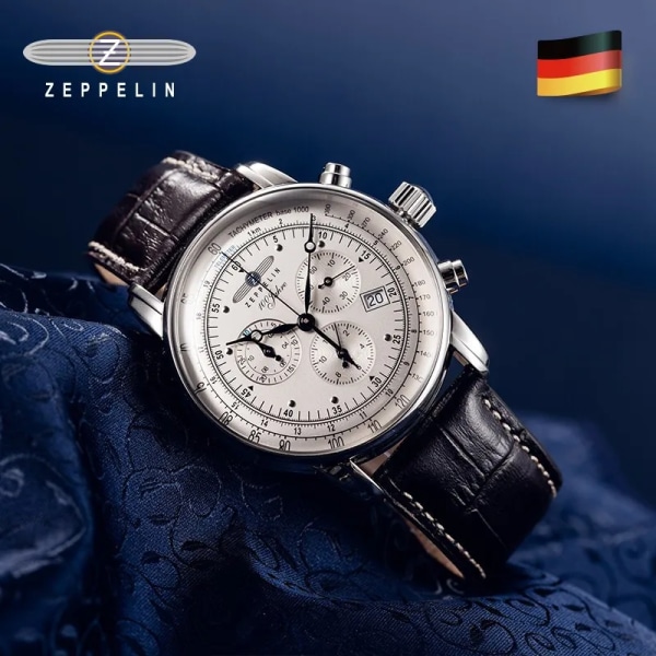 2022 New Zeppelin Watch Fashion Three Eyes Running Second Multifunktionell Chronograph Top Leather Business Quartz Watch Type 5