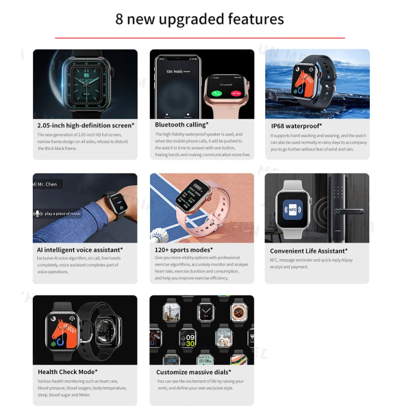 Ny Smart Watch Herr Dam för apple Series Watch 9 Always on Display Kroppstemperatur BT Call NFC Smartwatch för apple Android pink