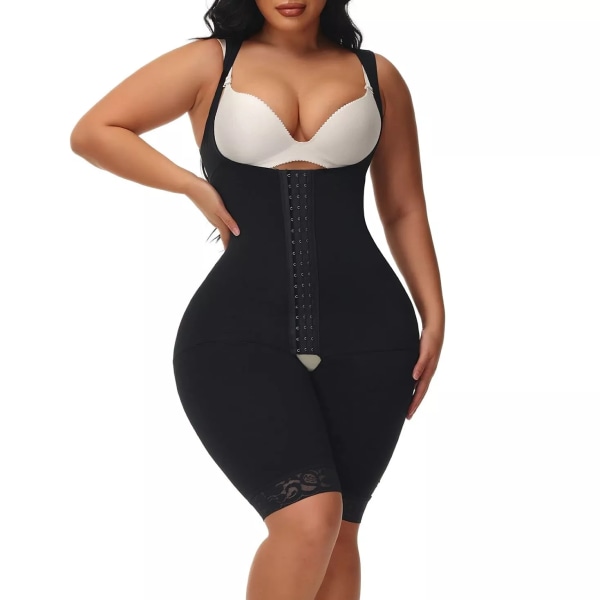 Fajas Colombianas Shapewear Dam Magkontroll Kompressionsplagg Waist trainer Body Öppen byst Formare Reduktiv gördel Black L